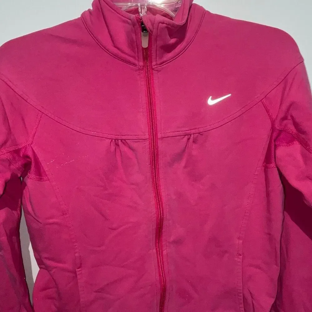 Nike‎ Dri-FIT Womens Small Pink Full Zip Running Track Jacket Thumbholes